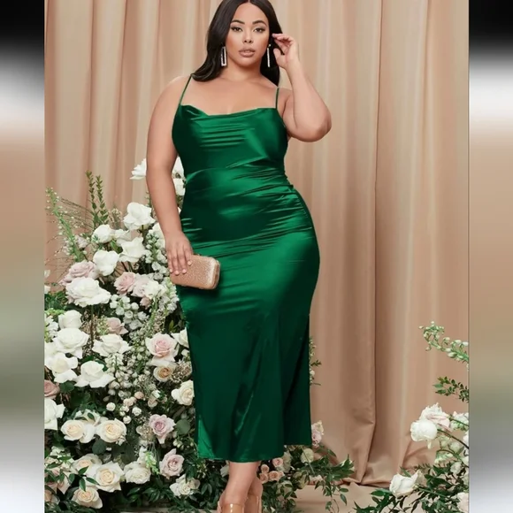 Draped Neck Split Thigh Slip Dress - Picture 6 of 10